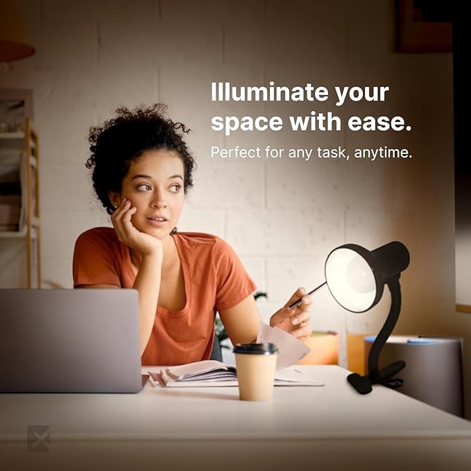 Xtricity LED Clip on Desk Lamp with 360° Flexible Gooseneck, Reading Light for Bed Headboard– A19 Bulb Included, 120V, On/Off Switch, 10.25” Height Table Lamp with White Finish