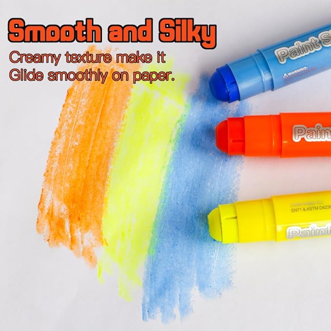 6 Pcs Neon Colors Washable Tempera Paint Sticks for Kids, Mess Free, Quick Drying, Non Toxic for Toddlers