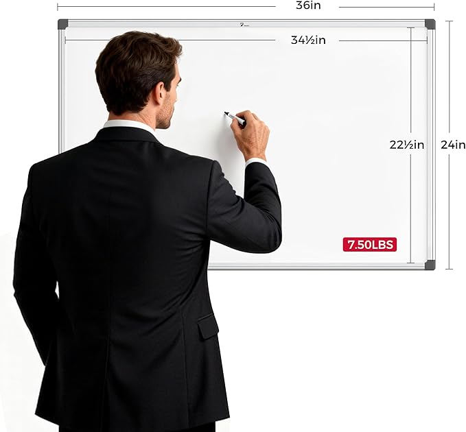 TOWON Magnetic Dry Erase Whiteboard 36 x 24 in, Large White Board for Wall, 3 x 2 Ft Whiteboard with Marker Tray & 2 Magnets, Silver Aluminum Frame for Office, Classroom & Home