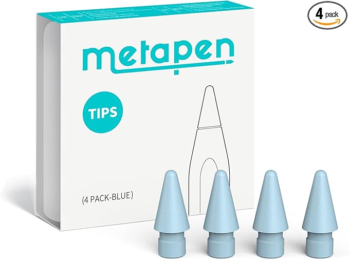 Metapen 4 Pack Tips Compatible with Apple Pencil Pro, USB-C, 2nd, 1st Gen and A8/A11/Air8/A14/D1-1:1 Original Size, Super Durable, Replacement Apple Pencil Tips, High Sensitivity iPad Pen Nibs, Blue