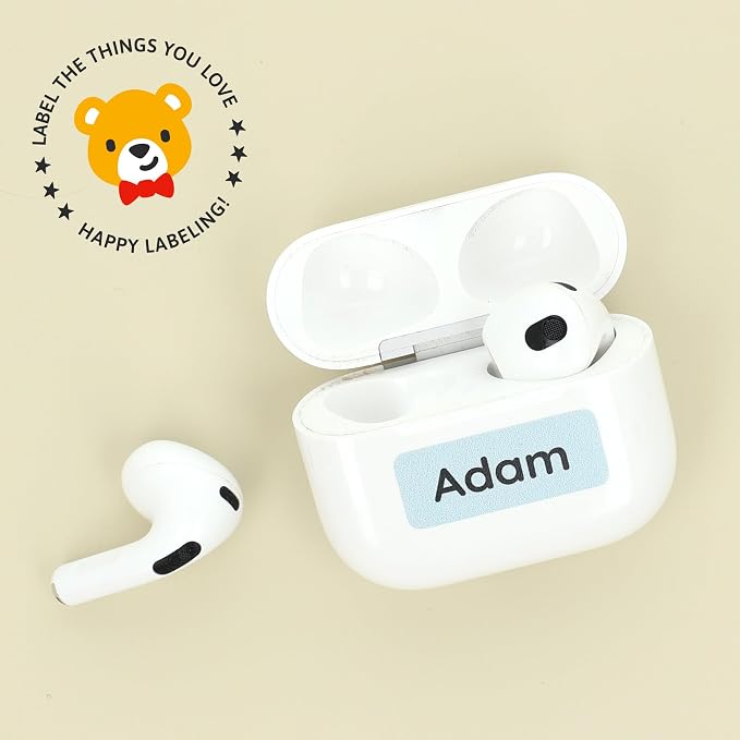 TeddyLabels - Clothing Labels for Nursing Home (60) โ Self-Adhesive Name Tags for Clothes and Personal Items. Personalized Labels for Daycare, Nursing Homes, and Laundry Use - Light Blue