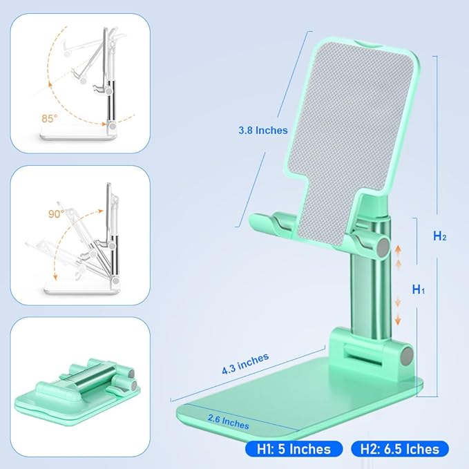 Cell Phone Stand, AngleHeight Adjustable Cell Phone Holderwith Silicon Pad for Desk FullyForldable Mobile Phone HolderCompatible with All Mobile Phones