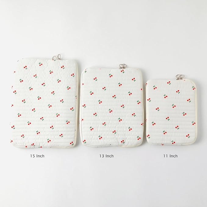 Puffy Laptop Sleeve 13-15.6 Inch Cute Quilted Laptop Protective Case Padded Floral Computer Sleeve for MacBook (B-Cherry, 13 Inch)
