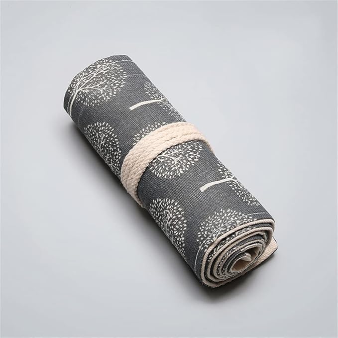 DIYOMR 24/36/72 Slots Pencil Wrap Pencil Rolls, Artist Colored Pencils Roll Up Bag Short Brushes Pouch Case Pencils Organizer for Drawing Coloring and Sketching (Trees, 24slots)