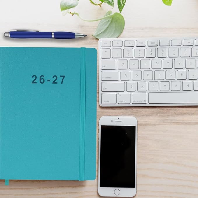 26-27 Academic Planner - Weekly and Monthly Planner, Jul 2026 - Jun 2027, Vegan Leather Cover, Elastic Closure, 8.5"x11", Teal