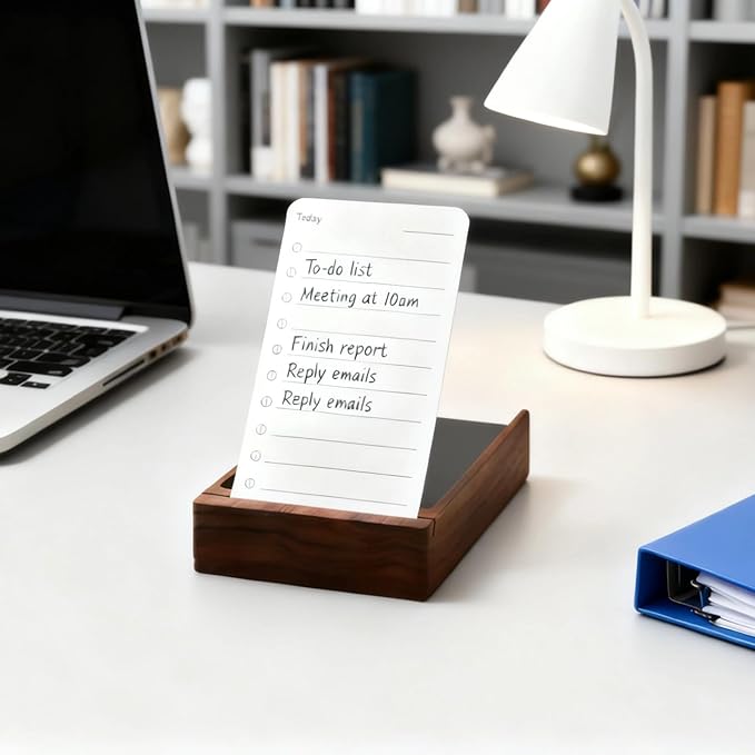 Undated Daily To Do List Planner with Walnut Stand and 100 Checklist Cards, Perfect for Daily Tasks and Goal Setting, Enhanced Productivity