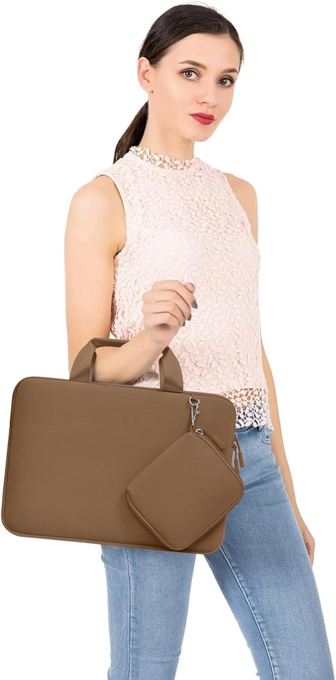 MOSISO Laptop Case 13.3 inch, 13-13.3 inch Laptop Sleeve Bag Compatible with MacBook Air/Pro 13 / Pro 14, HP Dell ASUS, Neoprene Carrying Computer Bag with Handle&Detachable Small Case, Mocha