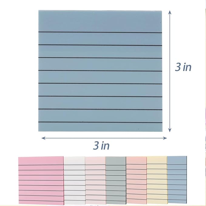 6 Pads 300 Sheets Clear Transparent Lined Sticky Notes 3x3 Inches, Easy to Post It for Office, Home, Notebook, Meeting, Reusable Annotation Supplies, Line 5 Colors