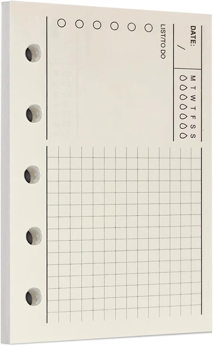 Zelten 1 Pack A8 40 Sheets/80 Pages Favorites Loose Leaf Punched Paper Refills Paper for 5 Hole Binder Personal Organizer Diary Notebook Refillable Planner