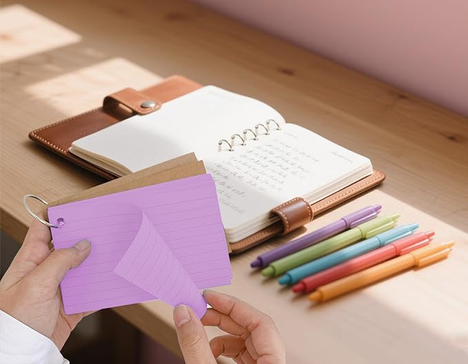 150pcs Colored Index Cards 3x5 Inches Flash Cards with Ring Lined Ruled Study Card for Learning, Studying Memory Office College Recipe Game Cards (3 color A-150pcs)