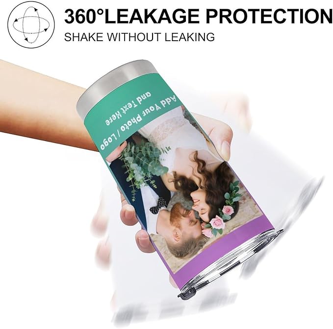 Personalized Tumbler Custom Vacuum Insulated Travel Mug Customizable Coffee Cup with Your Photos and Text Christmas Birthday Gift (2 Photos+Text)