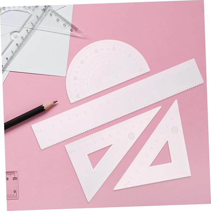NUOBESTY 1 Set Clear Plastic Ruler Set Triangular Protractor Drafting Tools for Accurate Measurements Lightweight Math Kit for School Office and Creative Projects Set