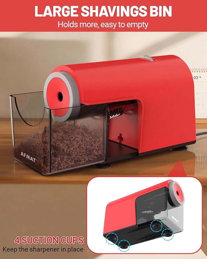 AFMAT Electric Pencil Sharpener, Fully Automatic Pencil Sharpener for 6.5-10.5mm No.2/Jumbo/Colored Pencils, Auto in & Out, 5 Sharpness Modes, 10000+ Sharpenings for Classroom Home Office, PSC5(120V)