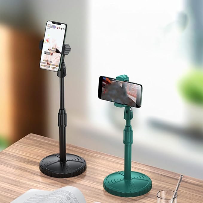 UKCOCO Telescopic Desktop Phone Holder Stand for Network Classes, Adjustable Black Mobile Phone Support Cradle for Live Streaming and Video Calls