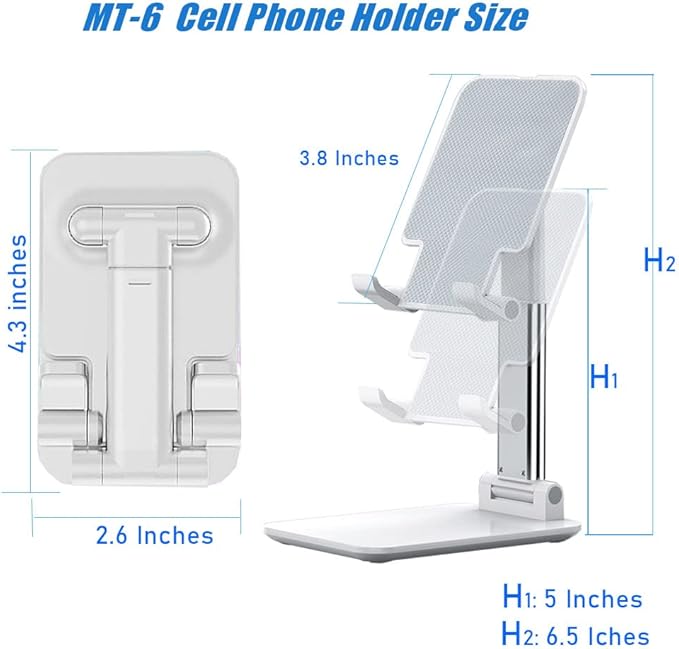 Phone Stand, Angle HeightAdjustable Cell Phone Holder withSilicon Pad for Desk Fully ForldableMobile Phone Holder Compatible withAll Mobile Phones