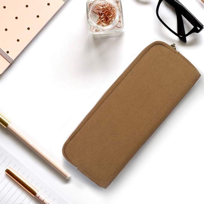 Pencil Pen Case, Canvas Pencil Pouch Big Capacity Pen Bag with Zipper Durable Stationary Storage Bag for Adult Students Officers