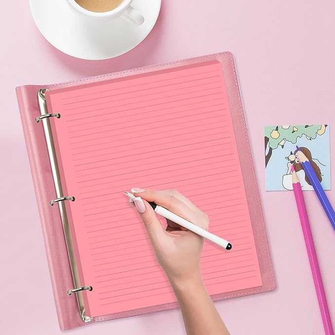 3 Hole Colorful Lined Paper - 100 Sheets/200 Pages Loose Leaf Paper Line Refills, Per Color 20 Sheets, 8.5" x 11"
