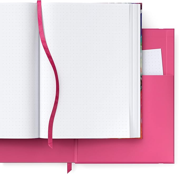 ARTEZA Dotted Journals, Set of 2, 6x8 Inches, 96 Sheets, Acrylic Pouring Design and Dark Pink, Aesthetic Notebooks with Smooth Paper