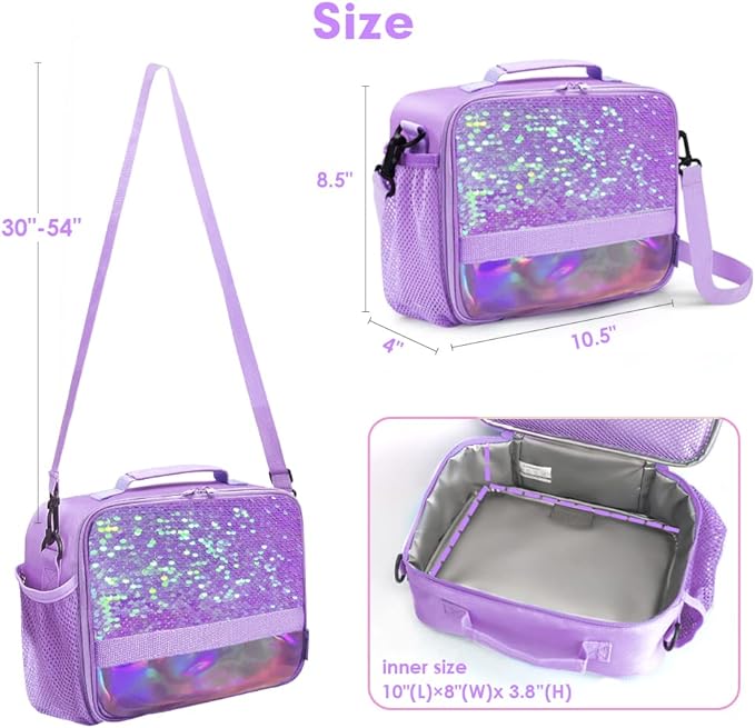 Cerbonny Kids Lunch Bag - Insulated Lunch Box for Girls & Toddlers, Keeps Food Cold & Warm, Purple