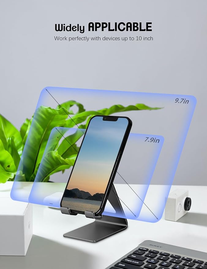 Aoviho Cell Phone Stand for Desk, Aluminum Phone Holder for iPhone 17 16 15 Pro Max, Samsung Galaxy, Stable Office Desk Accessories,Hands Free Stand for Office Home, Black