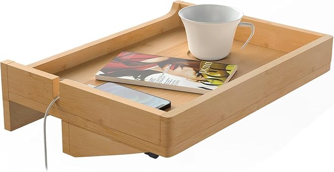 Bamboo Bedside Shelf - Clip-on Tray for Bed, Bunk Bed & Dorm Room