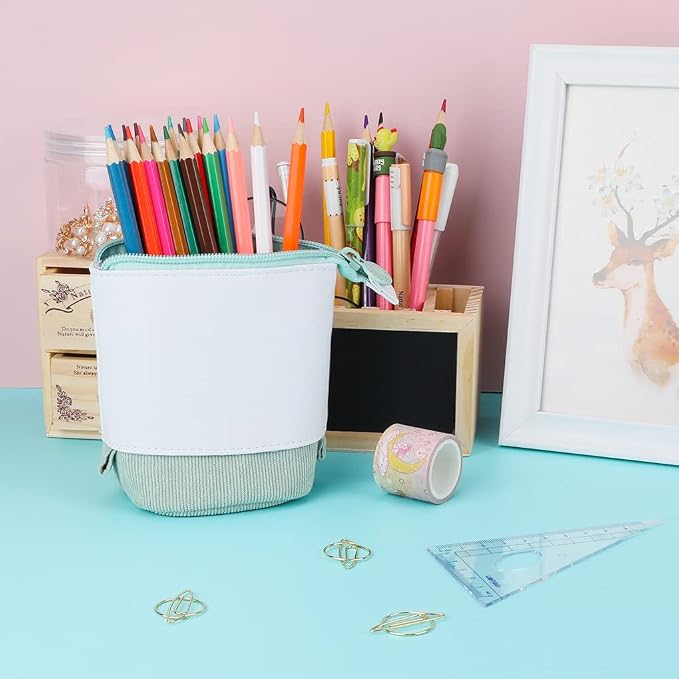 Oyachic Stand up Pencil Case Standing Pencil Holder Transformer Pencil Pouch Telescopic Pen Bag Cute Makeup Bag Cosmetic Organizer Bag Box for Women