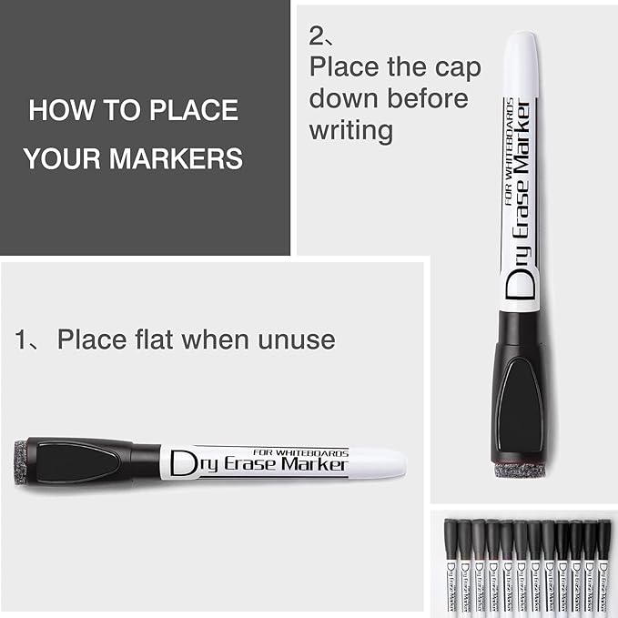 Volcanics Black Magnetic Dry Erase Markers Low Odor Fine Tip Whiteboard Markers Pack of 24