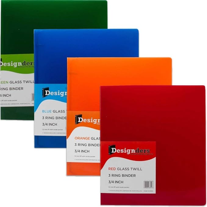 JAM PAPER Plastic 0.75 inch Binders - Assorted 3 Ring Binders (Red, Blue, Green & Orange) - 4/Pack