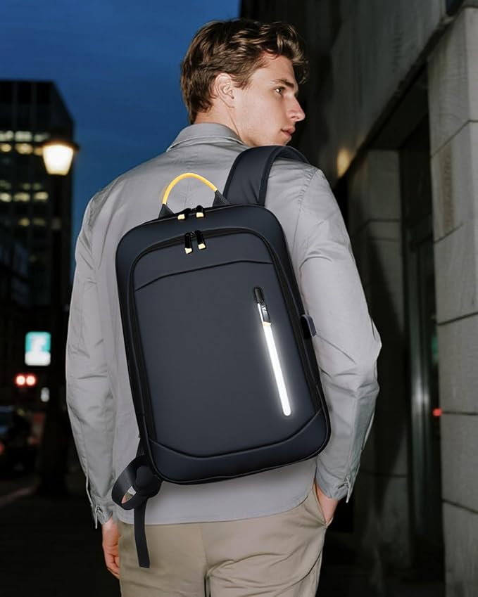 Slim Laptop Backpack for Men, 15.6 Inch Expandable Business Travel Backpack with USB Charging Port, 1.54Lbs Lightweight Work Computer Bag, 600D Waterproof Durable Backpack, Black