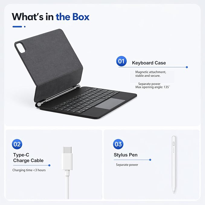 Keyboard Case for iPad Air 11-inch (M4 2026/M3 2025/M2 2024), iPad Pro 11-inch 1st/2nd/3rd/4th Gen, iPad Air 10.9-inch 4th/5th Gen, Magnetic Magic-Style Keyboard with Trackpad & Stylus Pen