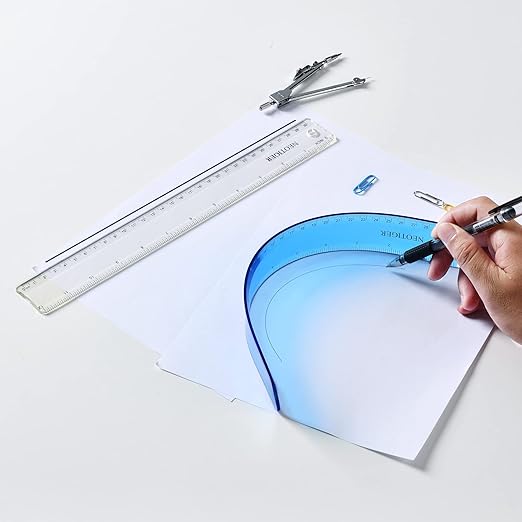 Flexible Shatterproof Bendable Unbreakable Safe Soft Transparent Clear Plastic Straight Flat Ruler, 30 cm/12 inch. Set of 2, Clear and Blue, for Home, School, Office, for Kids and Adults