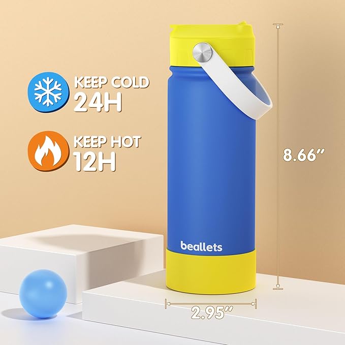 2-Pack Kids Water Bottle, 18oz Toddler Insulated Bottles with Stickers, 18/8 Stainless Steel Leak-Proof Kids Straw Cup for School, Gifts for Boy(GreenBlue+LightBlue)