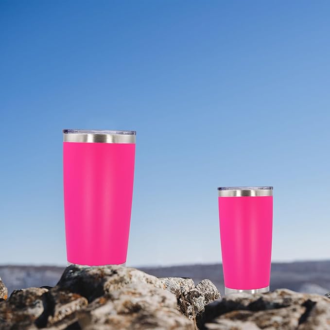 AIANJI 20oz Tumbler Bulk Stainless Steel Tumblers with Lid Vacuum Insulated Double Wall Travel Coffee Mug Powder Coated Tumbler Cup for Hot and Cold Drinks(Hot Pink, 6 pack)