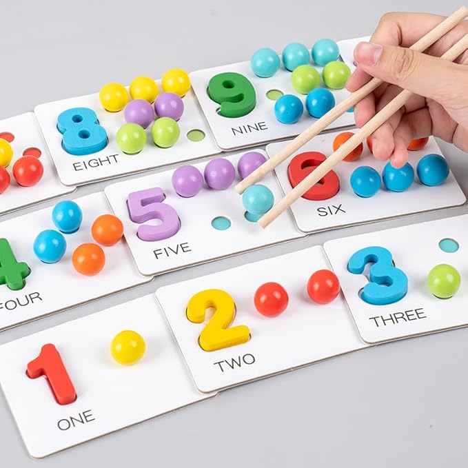 Fine Motor Toys,Wooden Peg Board Bead Game for Toddlers - Rainbow Stacking, Color Sorting & Counting Toys | Fine Motor Skills Development | Math Learning Games for 3 4 5 Years Old