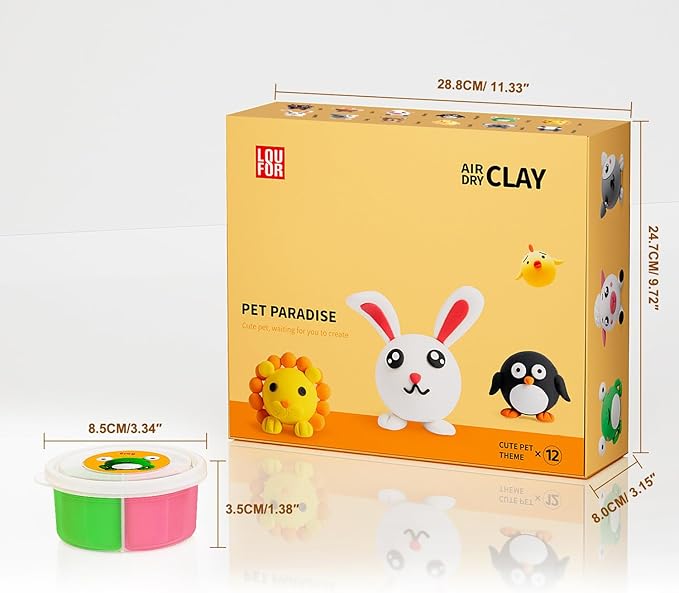 LOUFOR Air Dry Clay Kits - Modeling Clay for Kids, Ultra Light & Soft, Safe & Non-Toxic, DIY Air Dry Clays Kit with Sculpting Tools and Tutorials, Creatible Art Crafts Toys Gifts for Boys Girls