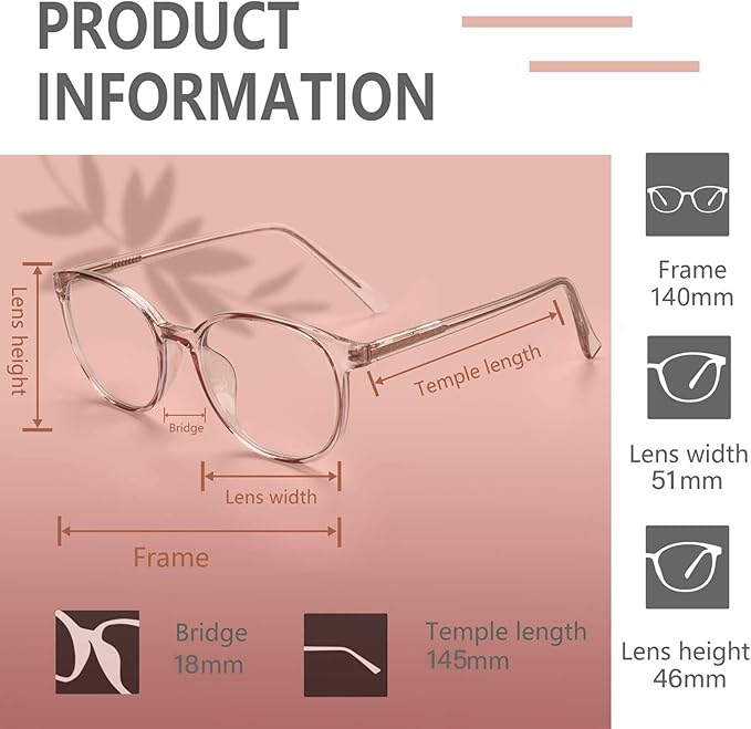 FONHCOO Stylish Blue Light Glasses Women Men Eyeglasses, TR90 Fashion Round Transparent Eye Glasses