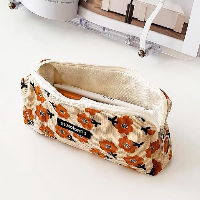 Pencil Pouch Cute Pencil Case Office Storage Bag Holder Box Organizer Aesthetic Bow Flower Pattern Makeup Pouch Cosmetic Bag for Women Girls