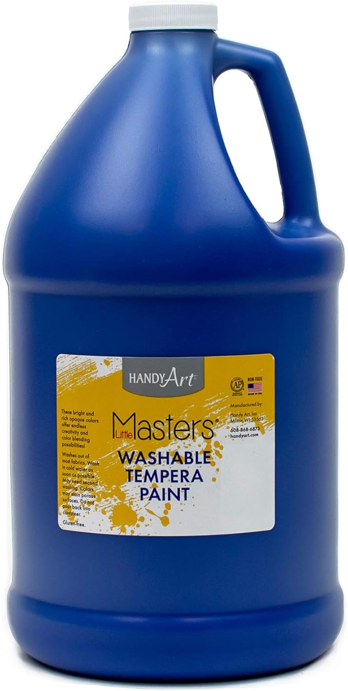 Handy Art Little Masters Washable Tempera Paint, Blue, Gallon 128 oz Bottle, Bright & Mixable, High Opacity, Washable Colors for Classroom, Students, Kids, Safe & Non-Toxic, Made in USA