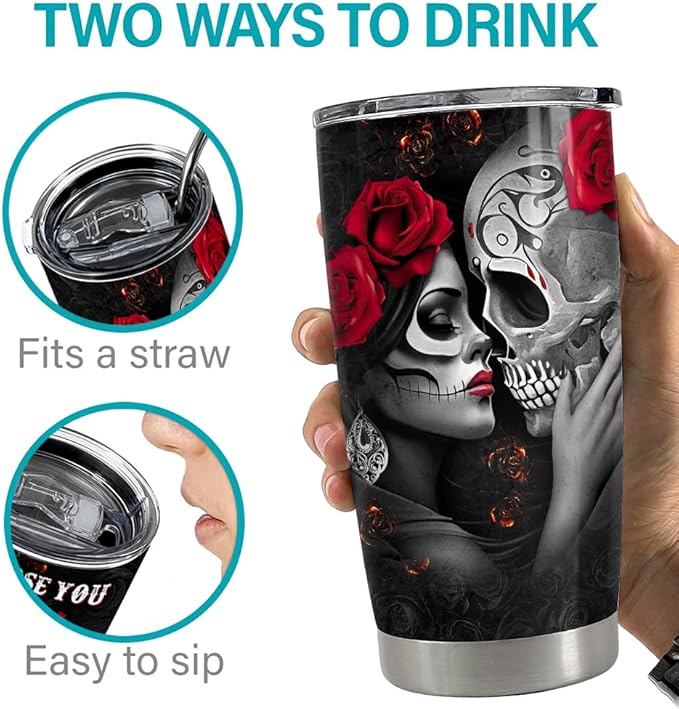 SANDJEST Couple Tumbler 20oz Gifts for Wife Husband Skull Couples Stainless Steel Tumblers Coffee Travel Mug Cup Romantic Gift for Valentine Birthday Anniversary Christmas