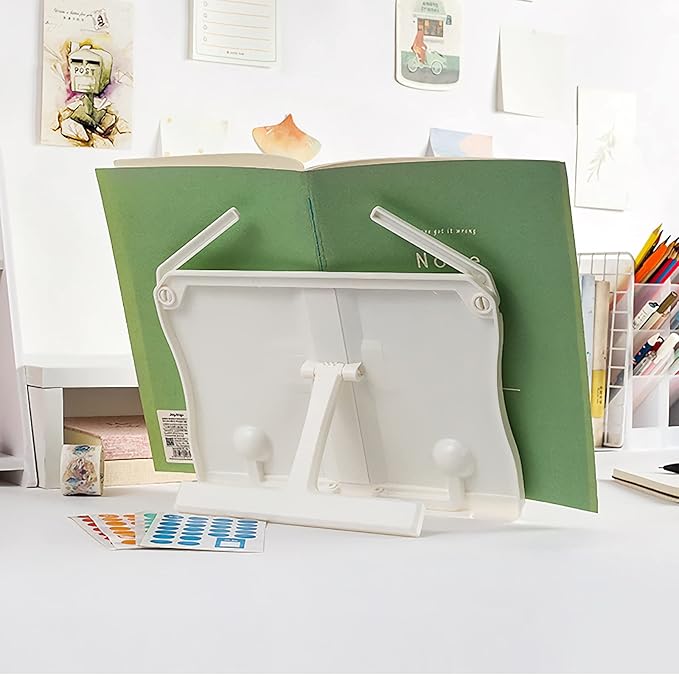 TOMYEUS Book Stand Desktop Sturdy Bookstand for Textbooks, Tablet, 10 x 8 inch Reading Portable Folding Multipurpose Book Music Sheet Stand Holder Book Holder (Color : White)