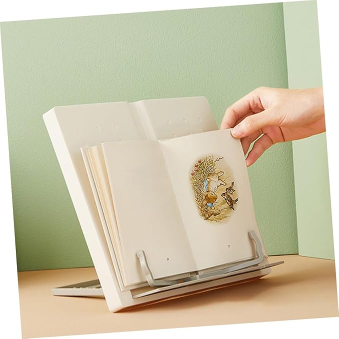 Adjustable Reading Stand for Desktop with Multi-Angle Book Holder Rack Portable White Textbook Holder for Cookbooks and Reading Design for Easy Storage and Carrying