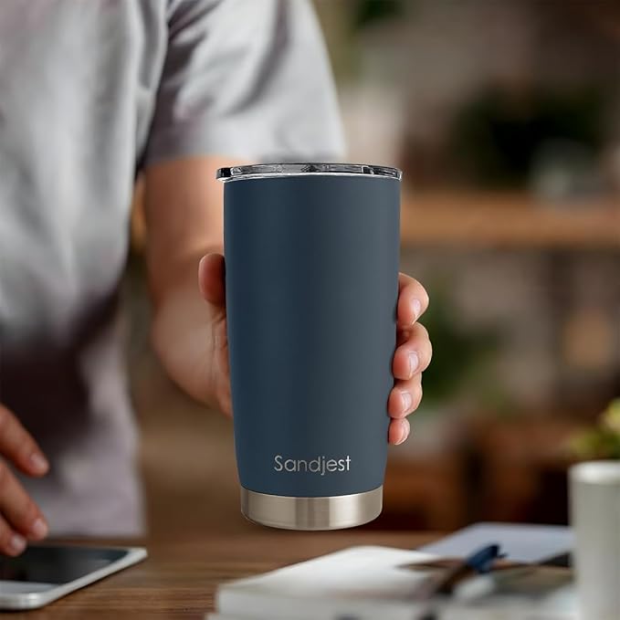 SANDJEST Stainless Steel Tumbler 20 oz, Double Wall Vacuum Insulated Mug with Lid, Travel Coffee Cup for Women Men Friends, Birthday Christmas (Deep Sea Blue)