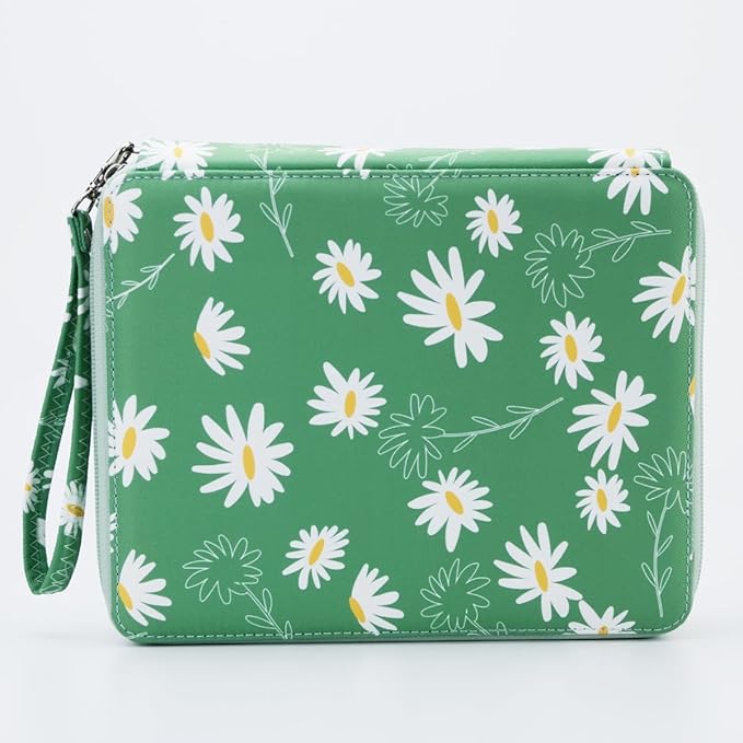 YOUNGCOL 120 Slots Colored Pencil Case Color Pencil Organizer Storage Large Capacity Pencil Case (Green + Sunflower)