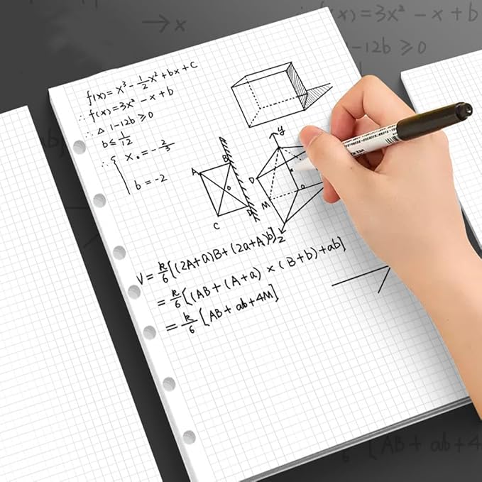 A5 Grid Refill Paper, 7-Hole Graph Paper, 100Sheets / 200Pages Loose-Leaf Grid Paper, 100gsm White Paper, 5.8" x 8.3 "