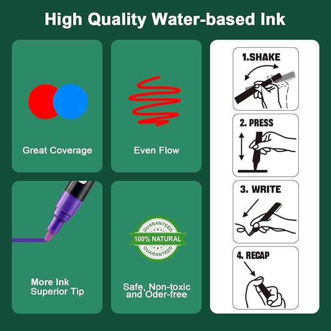 SILENART Liquid Chalk Markers - 8 Vibrant Colors - Chalkboard Markers for Blackboard Glass Window Car Dry Erase Board Acrylic Calendar Board Whiteboard- Wet Erase