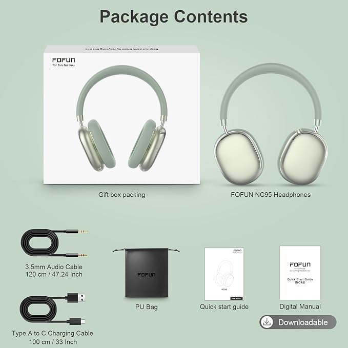 NC95 Hybrid Active Noise Cancelling Headphones with Knob Control, 120H Playtime Over Ear Headphones Wireless Bluetooth 6.0, App Control, Hi-Res Audio, Comfort Fit, Clear Calls for Travel/Workout