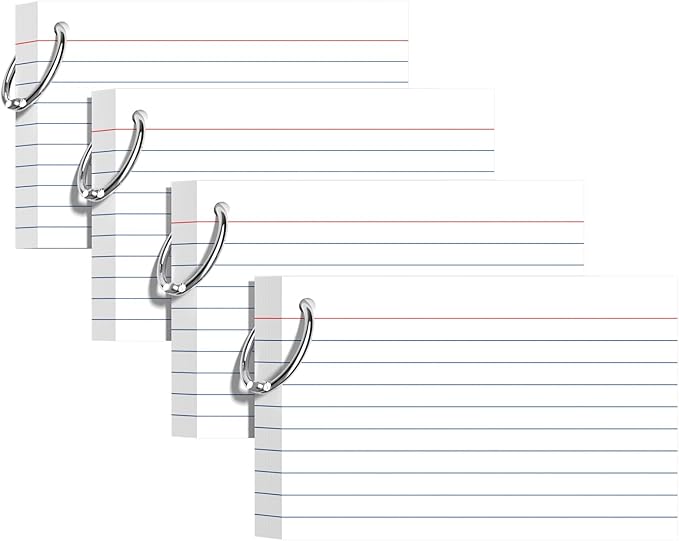 Index Cards 4x6 Inches, 200 PCS, White Flash Cards With Ring, Punched Lined Study Card Ruled Flashcards Notecards, Ruled Front And Blank Back, Note Card for School, College And Home