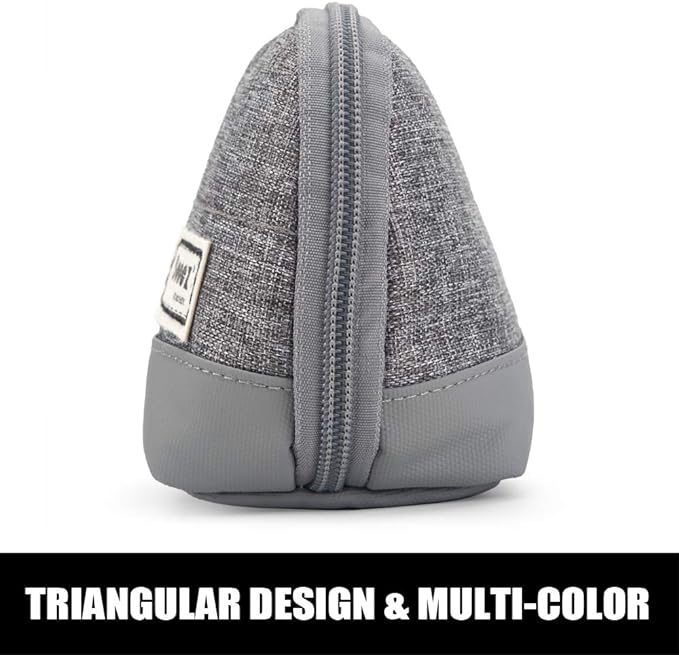 Sooez Wide-Opening Pencil Pen Case, Lightweight & Spacious Pencil Bag Pouch Box Organizer, Aesthetic Supply with Triangular Design for Adults, Grey