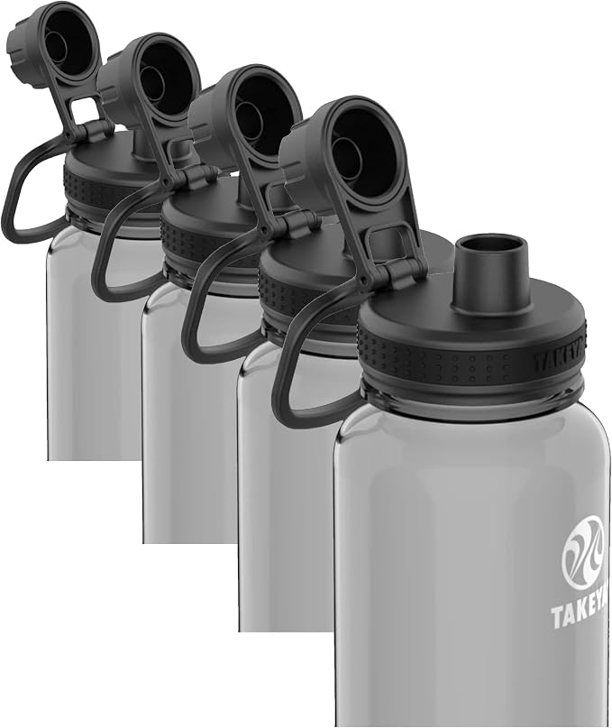 Takeya Tritan Sport Water Bottle with Spout Lid - BPA-Free & Dishwasher-Safe Water Bottle - Reusable Bottle with Lid Handle - Simple Leak-Proof Water Bottle - 32 oz, Stormy Black (Pack of 4)