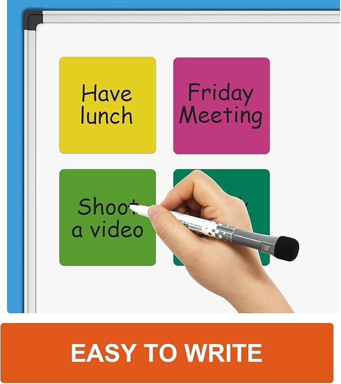 18 Packs, 4" x 4" Dry Erase Reusable Magnetic Sticky Notes, Magnets Labels, Widely Use to Post Notes for Whiteboard, Fridge, Locker, Cabinet, Door - Office & Classroom Supplies